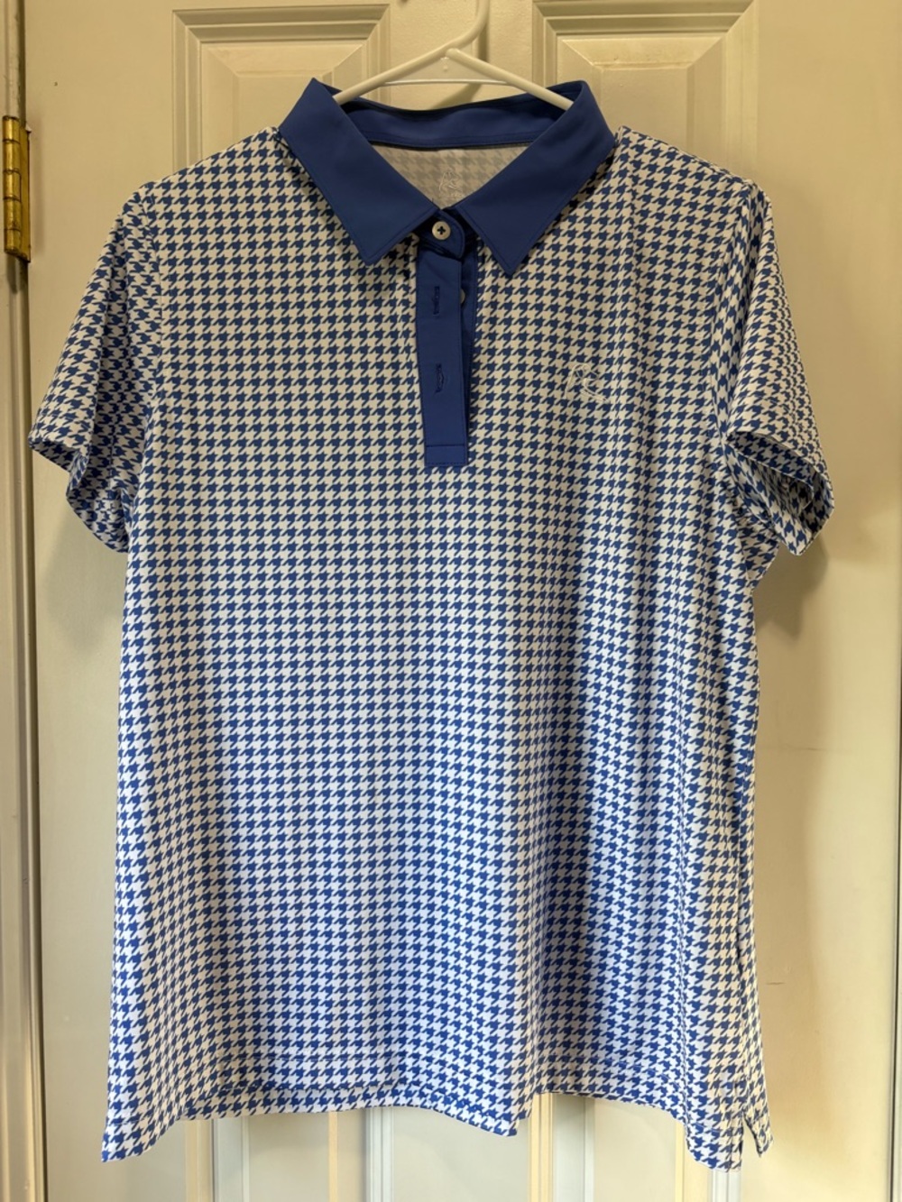 Rhoback Blue & White Houndstooth Short Sleeve Polo -women’s size large